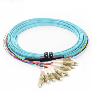 1m 12 Fibers LC/UPC OM4 MultiMode Ribbon FanOut Fiber Optic Pigtail 0.9mm PVC Jacket