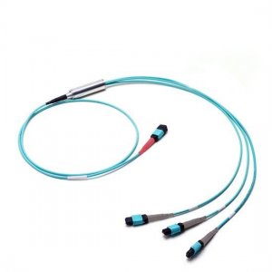 1M MTP Female to 3x MTP Female 24 Fibers OM3 50/125 Multimode Conversion Cable, Polarity B, LSZH Bunch