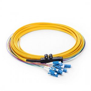 1M 12 Fiber LC/UPC 9/125 Singlemode Ribbon Fanout Fiber Optic Pigtail 2.0mm Breakout PVC Jacket