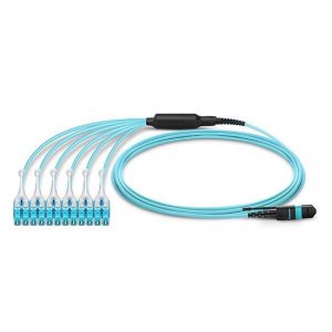 5M MTP Male to 6 LC UPC Duplex 12 Fibers OM3 50/125 Multimode HD Harness Cable, Polarity A, LSZH Bunch