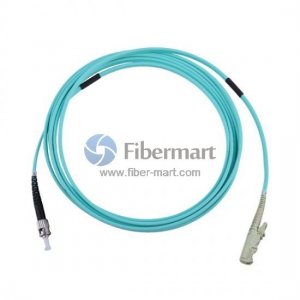 E2000/APC to ST/UPC Simplex OM3 MM Armored Fiber Patch Cable 3.0mm, PVC Jacket, 3000ft