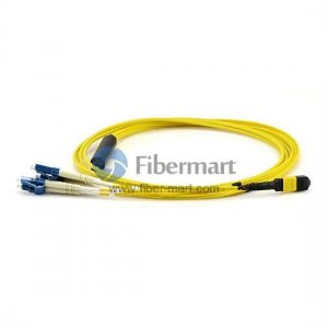 4M 8 Fibers Singlemode 0.35dB MTP to LC(2.0mm) Harness Cable,Polarity Type B, LSZH Bunch Yellow