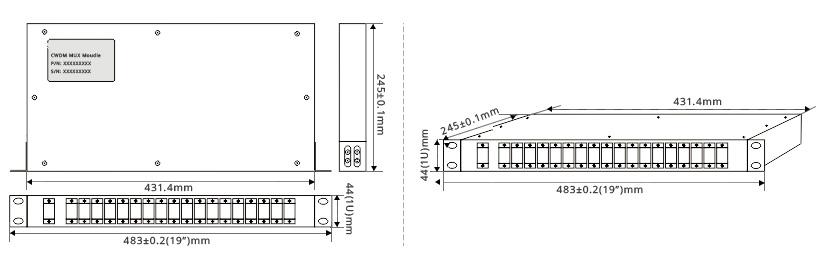 1RU CWDM MUX DEMUX SIZE DIMENSION